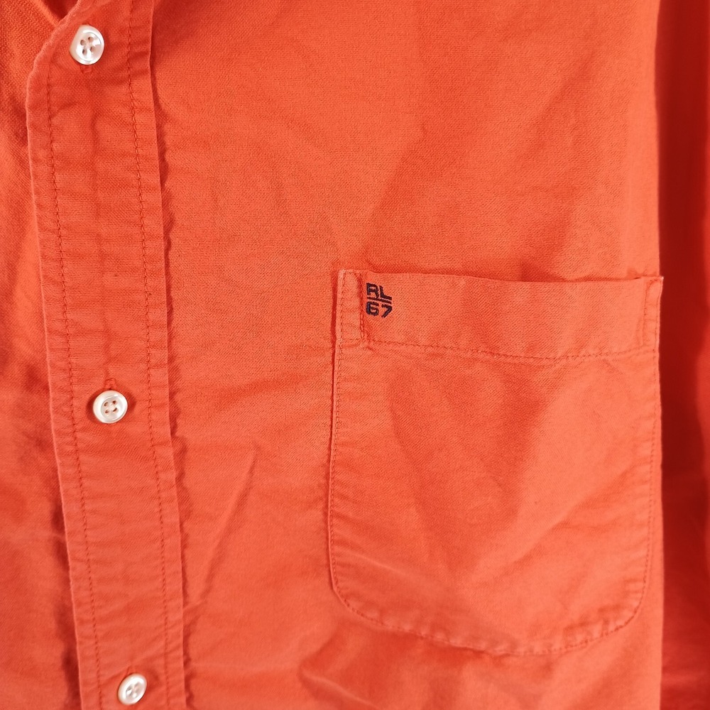Vintage Ralph Lauren Jeans Co. Shirt Mens Medium Orange Short Sleeve Button Down - Picture 4 of 9